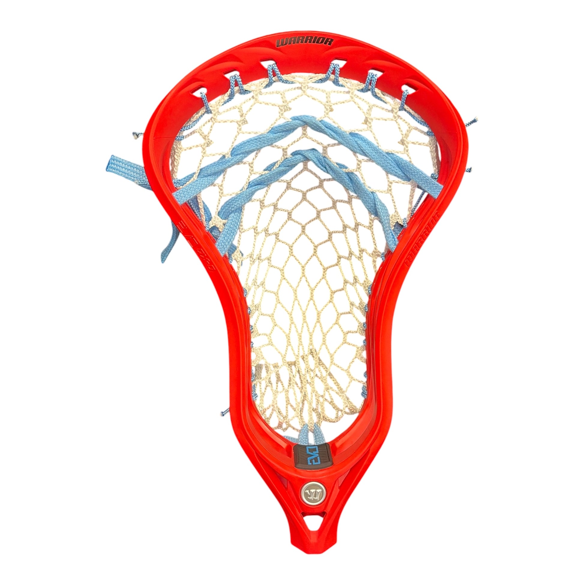 Warrior Evo QX-O Lacrosse Head in Red, pre-strung with 7 diamond mesh - Sanderson Lacrosse