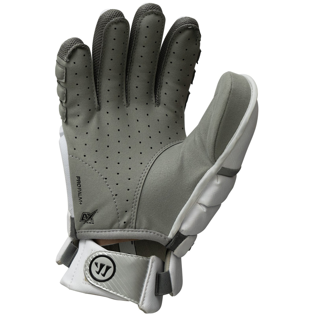 Palm of the Warrior Evo V 2026 goalie glove showing the thin grey Authentic Pro Palm+ and Lock Thumb+