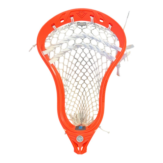 Warrior Evo V Lacrosse Head in Hot Coral, pre-strung with StringKing Type 5S White/Black Tracer mesh - Sanderson Lacrosse