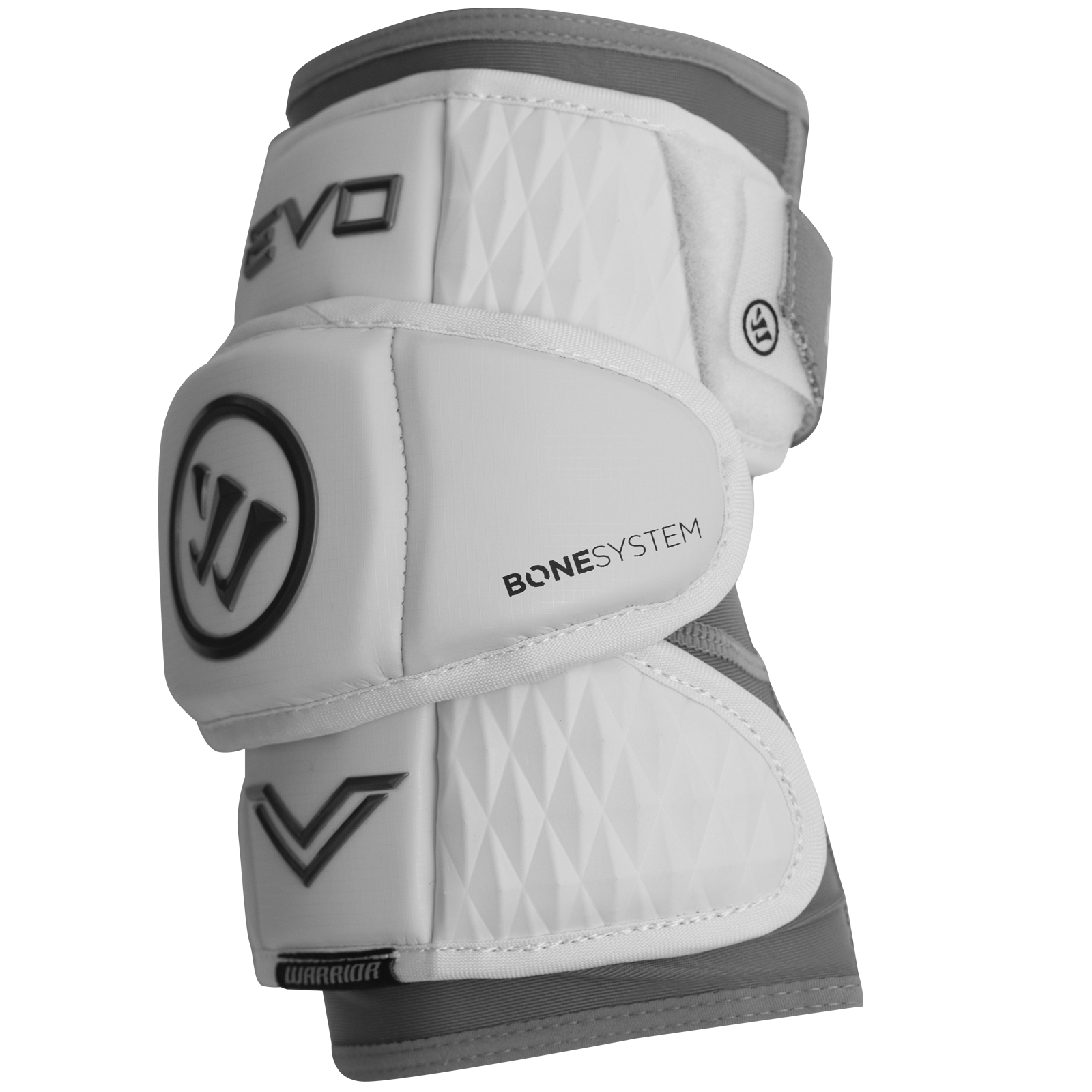 Side profile of Warrior EVO V elbow pad showing compression sleeve and straps