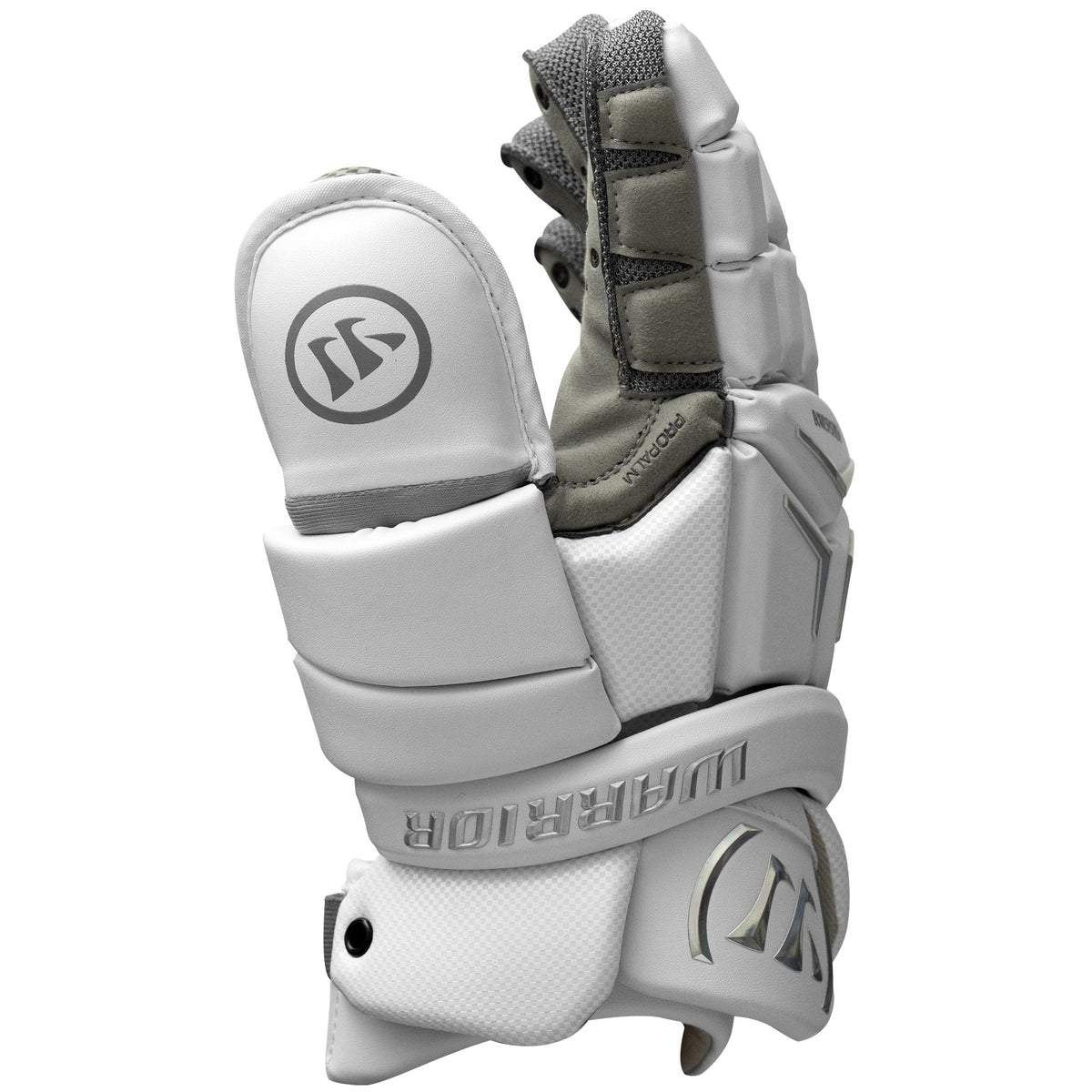 Warrior Franchise 2026 goalie glove angled to show the padded Lock Thumb+ and simplified cuff