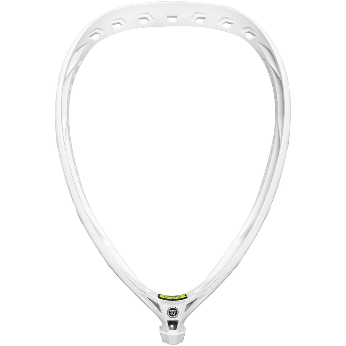 Warrior Nemesis Lite white unstrung lacrosse goalie head – front view