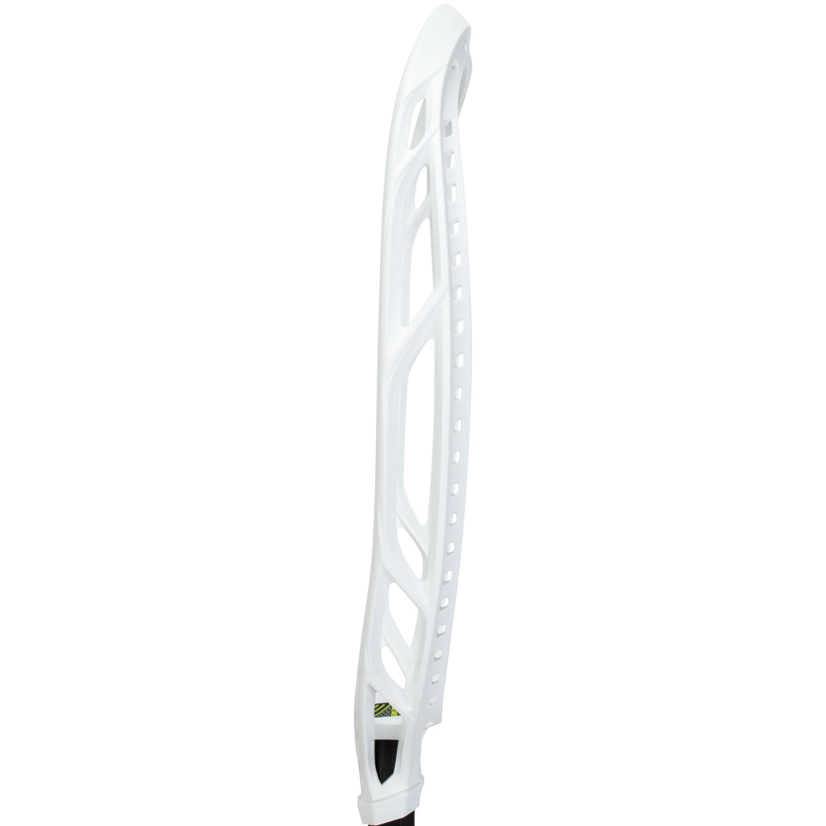 Warrior Nemesis Lite white unstrung lacrosse goalie head – side view