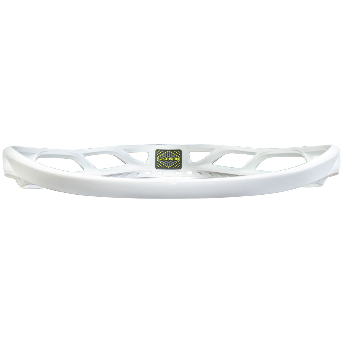 Warrior Nemesis Lite white unstrung lacrosse goalie head – top view