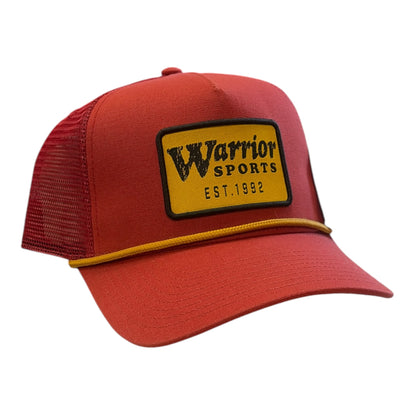 Warrior Novium Cabin Fever Trucker Hat in burgundy with mesh back, rope brim detail and Warrior Sports patch