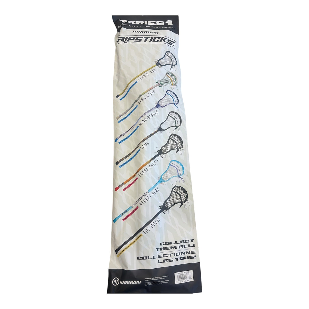 Warrior Ripsticks Series 1 mystery mini stick bag back showing all seven collectable designs