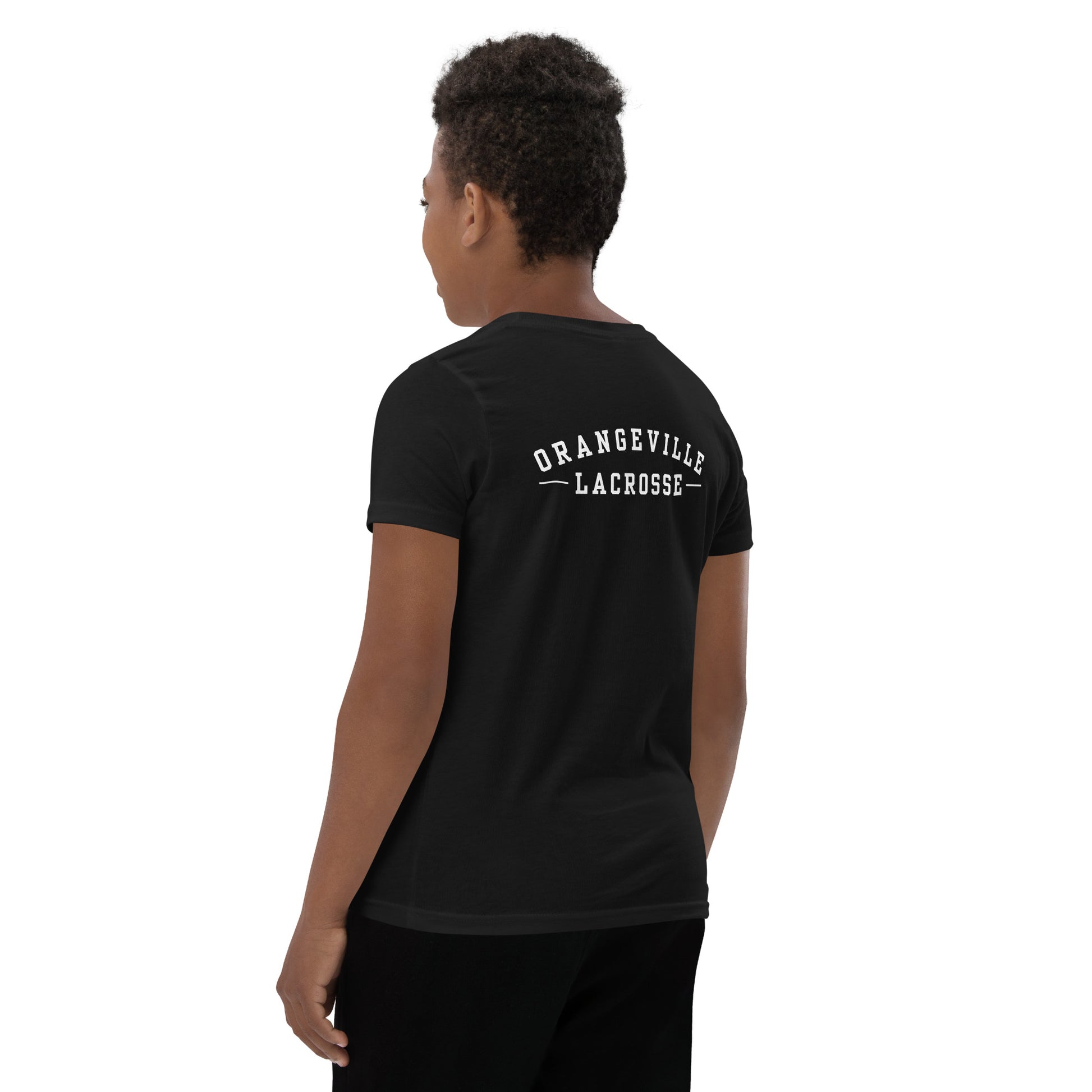 Youth Northmen Script Short Sleeve T-Shirt in Black - back detail view - Sanderson Lacrosse