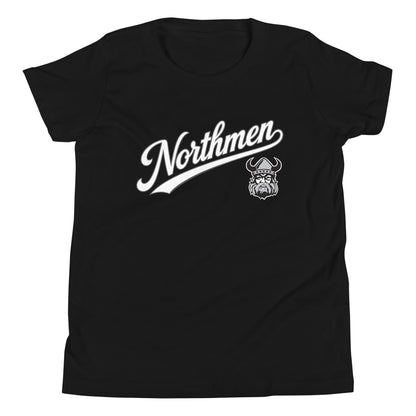 Youth Northmen Script Short Sleeve T-Shirt in Black - front view - Sanderson Lacrosse