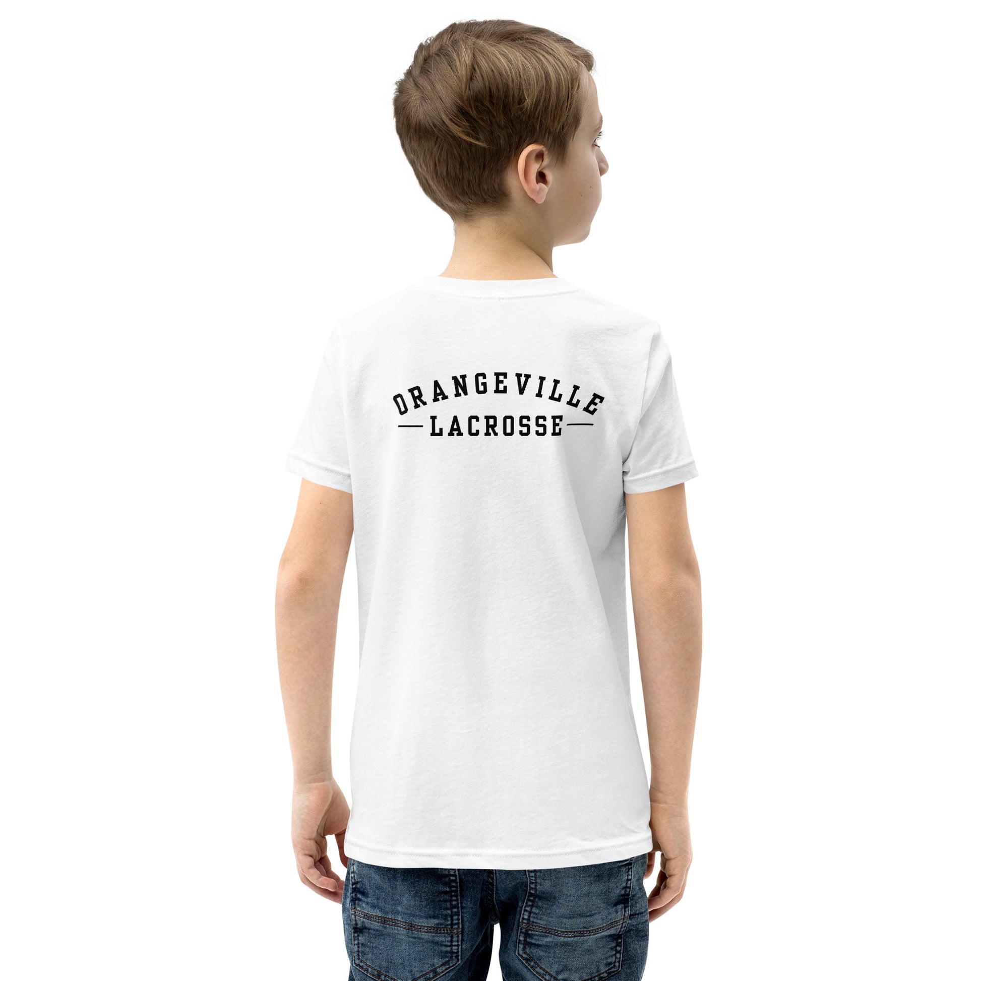 Youth Northmen Script Short Sleeve T-Shirt in White - back detail view - Sanderson Lacrosse