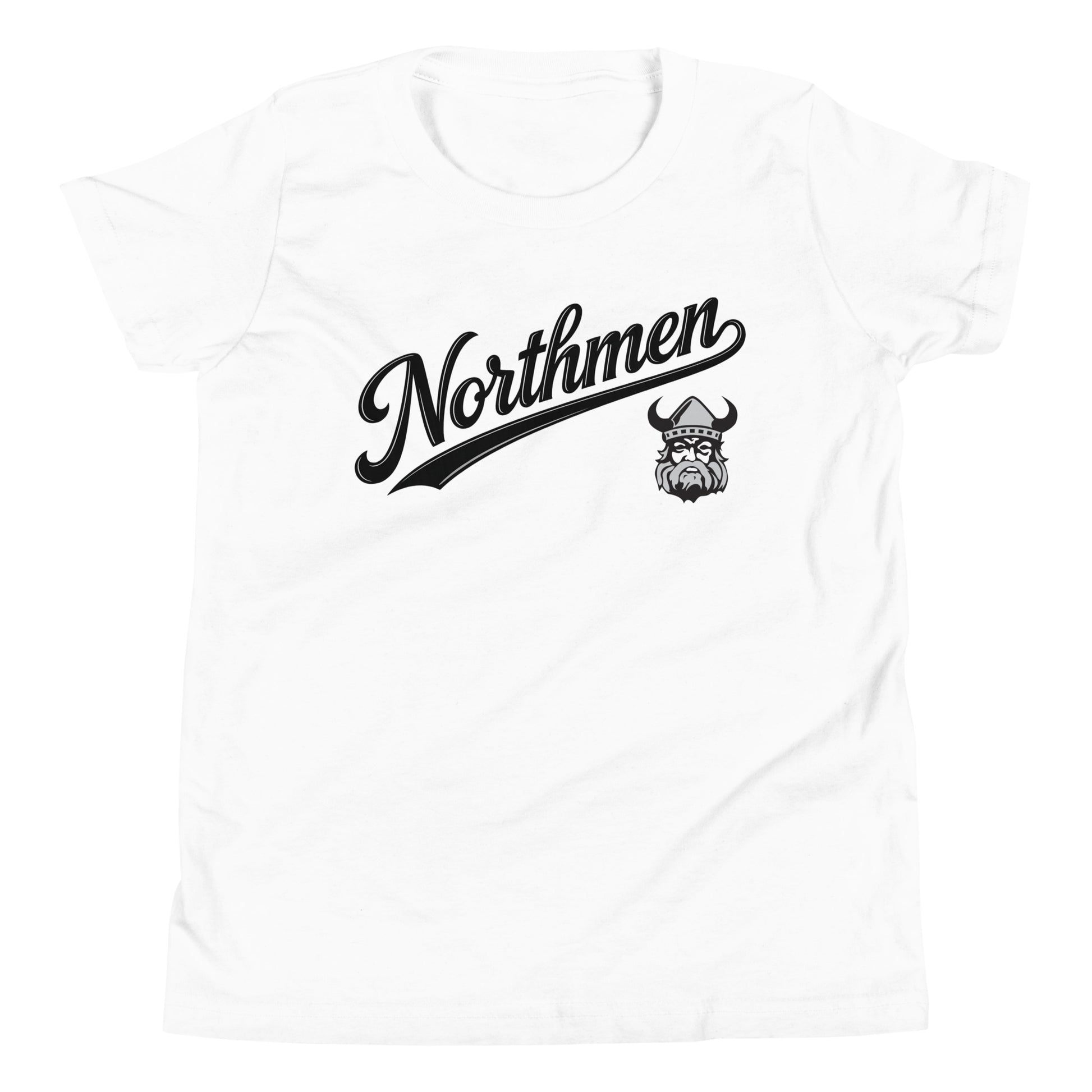 Youth Northmen Script Short Sleeve T-Shirt in White - front view - Sanderson Lacrosse