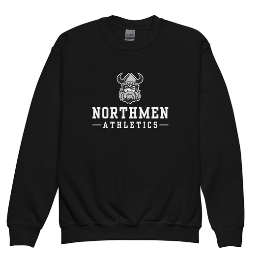 Youth Orangeville Northmen Athletics Crewneck Sweatshirt in Black - front view - Sanderson Lacrosse
