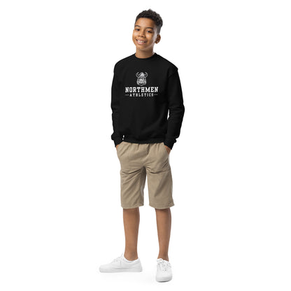 Youth Orangeville Northmen Athletics Crewneck Sweatshirt in Black - front detail view - Sanderson Lacrosse