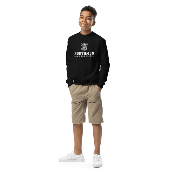 Youth Orangeville Northmen Athletics Crewneck Sweatshirt in Black - front detail view - Sanderson Lacrosse