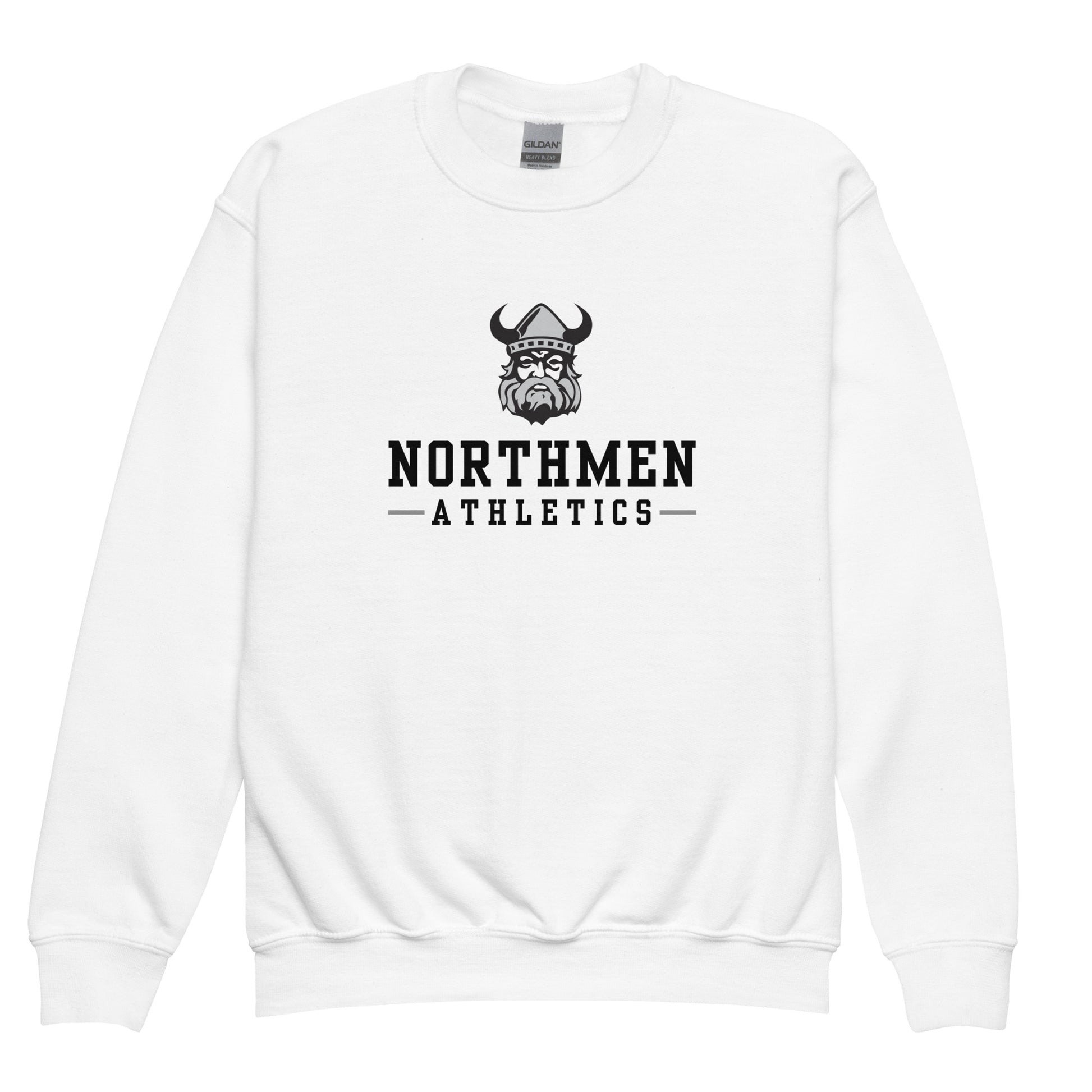 Youth Orangeville Northmen Athletics Crewneck Sweatshirt in White - front view - Sanderson Lacrosse