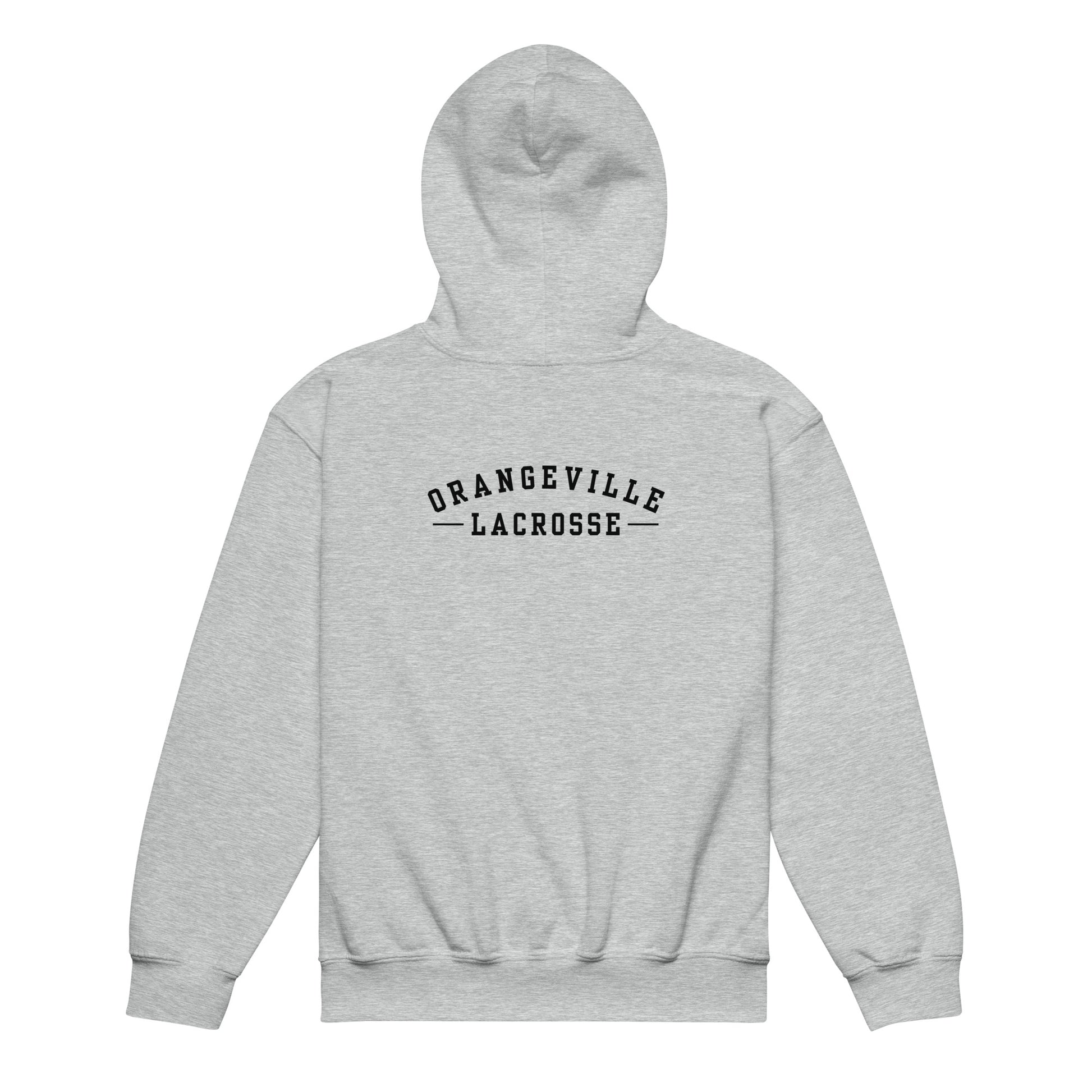 Youth Orangeville Northmen Script Heavy Blend Hoodie in Sport Grey - back view - Sanderson Lacrosse