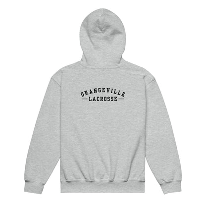 Youth Orangeville Northmen Script Heavy Blend Hoodie in Sport Grey - back view - Sanderson Lacrosse