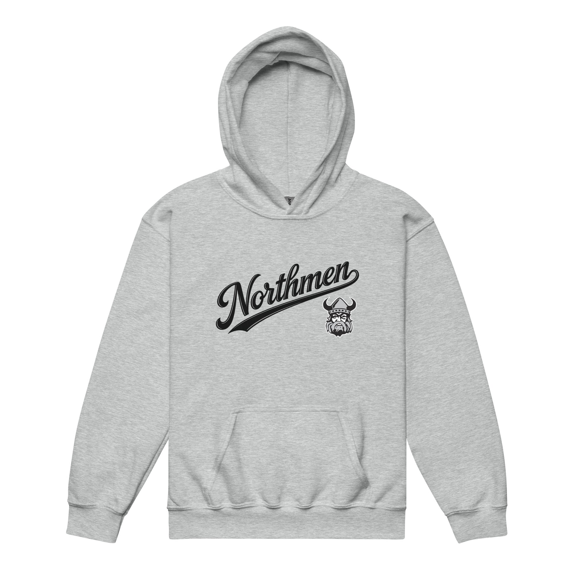 Youth Orangeville Northmen Script Heavy Blend Hoodie in Sport Grey - front view - Sanderson Lacrosse