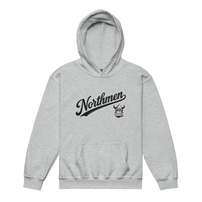 Youth Orangeville Northmen Script Heavy Blend Hoodie in Sport Grey - front view - Sanderson Lacrosse