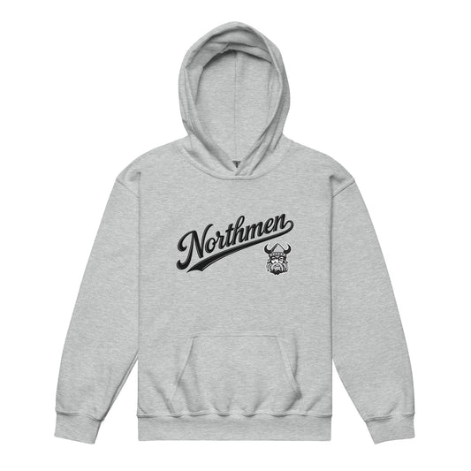 Youth Orangeville Northmen Script Heavy Blend Hoodie in Sport Grey - front view - Sanderson Lacrosse