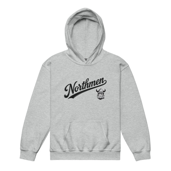 Youth Orangeville Northmen Script Heavy Blend Hoodie in Sport Grey - front view - Sanderson Lacrosse