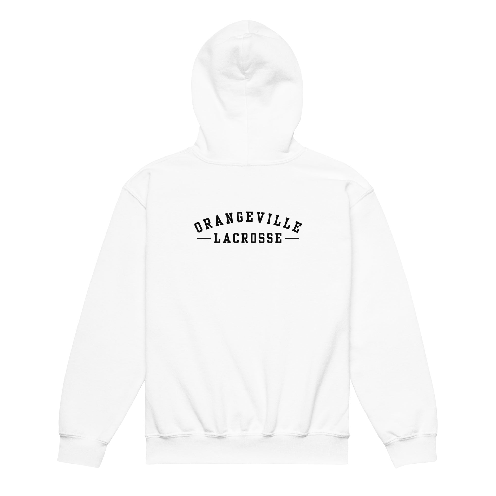 Youth Orangeville Northmen Script Heavy Blend Hoodie in White - back view - Sanderson Lacrosse