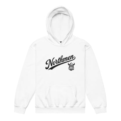 Youth Orangeville Northmen Script Heavy Blend Hoodie in White - front view - Sanderson Lacrosse